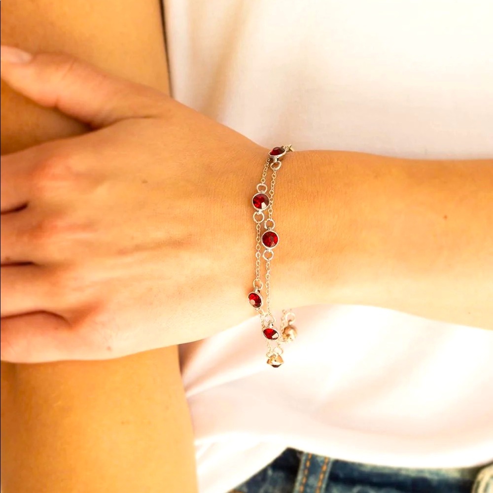 Silver Bracelet with Red Stones!!